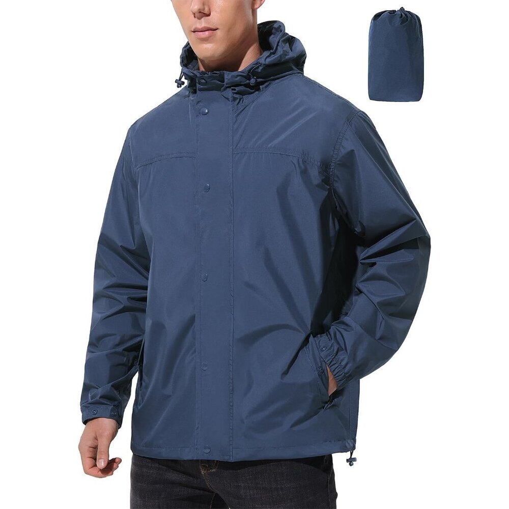 Mens Lightweight Rain Jacket Waterproof Windbreaker Packable Rain Coat with Hood